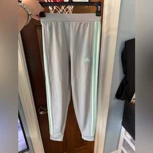 adidas Kids Light Gray Sweatpants with Mint Green Stripes